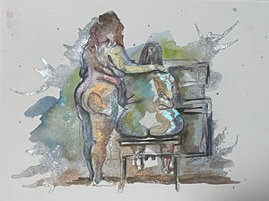 Piano Lessons from the Adipositivity Project - Original Watercolor Painting